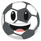 Fußball + grinsendes Gesicht mit großen Augen