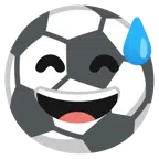Fußball + grinsendes Gesicht mit Schweißtropfen