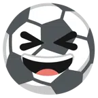 Fußball + Grinsegesicht mit zugekniffenen Augen
