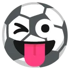 Fußball + zwinkerndes Gesicht mit herausgestreckter Zunge