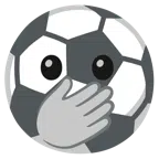 Fußball + Gesicht mit offenen Augen und Hand über dem Mund