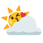 face blowing a kiss + sun behind cloud