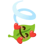 smiling face with hearts + leaf fluttering in wind