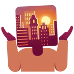 Sonnenuntergang in der Stadt + schulterzuckende Person