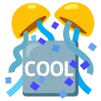Konfettiball + Wort „Cool“ in blauem Quadrat