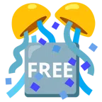 Konfettiball + Wort „Free“ in blauem Quadrat