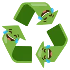 face with tears of joy + recycling symbol