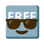 faccina con sorriso e occhiali da sole + pulsante FREE