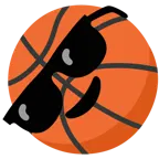faccina con sorriso e occhiali da sole + palla da pallacanestro