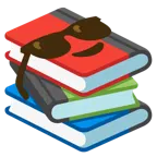 faccina con sorriso e occhiali da sole + libri