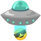 faccina con sorriso e occhiali da sole + disco volante