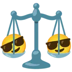 faccina con sorriso e occhiali da sole + bilancia a doppio piatto