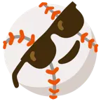 faccina con sorriso e occhiali da sole + palla da baseball