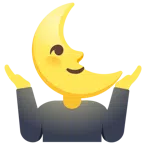 persona che scrolla le spalle + faccina ultimo quarto di luna