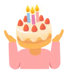 persona che scrolla le spalle + torta di compleanno