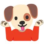 persona che scrolla le spalle + muso di cane