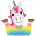 persona che scrolla le spalle + unicorno