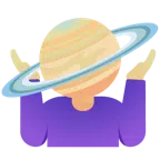 persona che scrolla le spalle + pianeta con satellite