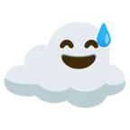 grinsendes Gesicht mit Schweißtropfen + Wolke