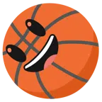 Basketball + grinsendes Gesicht mit großen Augen