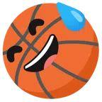 Basketball + grinsendes Gesicht mit Schweißtropfen