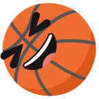 Basketball + Grinsegesicht mit zugekniffenen Augen