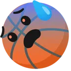 Basketball + besorgtes Gesicht mit Schweißtropfen