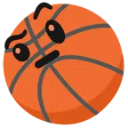 Basketball + Gesicht mit hochgezogenen Augenbrauen