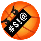 Basketball + Gesicht mit Symbolen über dem Mund