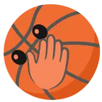 Basketball + Gesicht mit offenen Augen und Hand über dem Mund