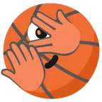 Basketball + Gesicht mit durch die Finger linsendem Auge