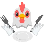 ไก่ + จานพร้อมส้อมและมีด