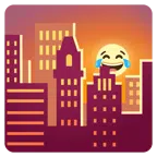 Sonnenuntergang in der Stadt + Gesicht mit Freudentränen