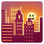 Sonnenuntergang in der Stadt + grinsendes Gesicht mit großen Augen