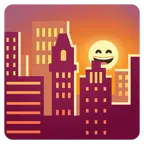 Sonnenuntergang in der Stadt + grinsendes Gesicht mit lachenden Augen
