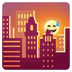 Sonnenuntergang in der Stadt + grinsendes Gesicht mit Schweißtropfen