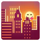 Sonnenuntergang in der Stadt + sich die Lippen leckendes Gesicht