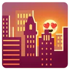 Sonnenuntergang in der Stadt + lächelndes Gesicht mit herzförmigen Augen