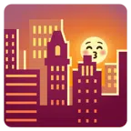 Sonnenuntergang in der Stadt + küssendes Gesicht mit geschlossenen Augen