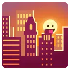Sonnenuntergang in der Stadt + Gesicht mit herausgestreckter Zunge