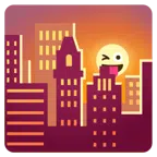Sonnenuntergang in der Stadt + zwinkerndes Gesicht mit herausgestreckter Zunge