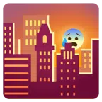 Sonnenuntergang in der Stadt + besorgtes Gesicht mit Schweißtropfen