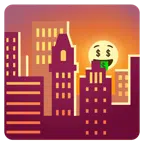 Sonnenuntergang in der Stadt + Gesicht mit Dollarzeichen