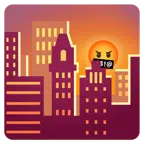 Sonnenuntergang in der Stadt + Gesicht mit Symbolen über dem Mund