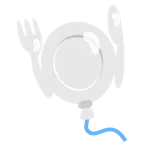 Luftballon + Teller mit Messer und Gabel