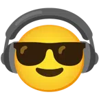 Kopfhörer + lächelndes Gesicht mit Sonnenbrille
