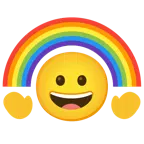 grinning face + rainbow