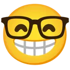 beaming face with smiling eyes + nerd face