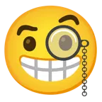 beaming face with smiling eyes + face with monocle