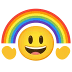 grinning face with big eyes + rainbow